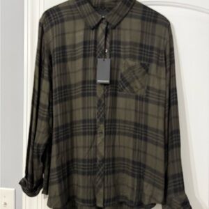 Rails Olive and Black Plaid Casual Shirt
